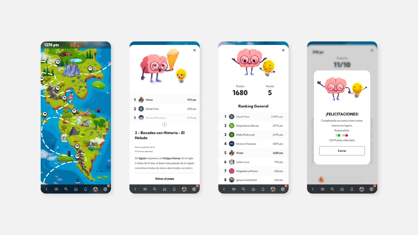 Aventura — map, trivia and ranking screens